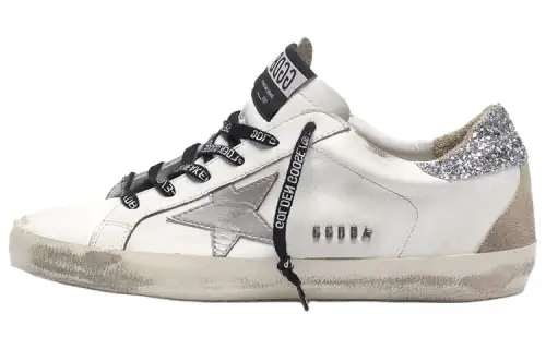Golden Goose Super Star Cow Leather, Leather Low top Skateboard Shoes Women's White Sequins With Glittery Tassel