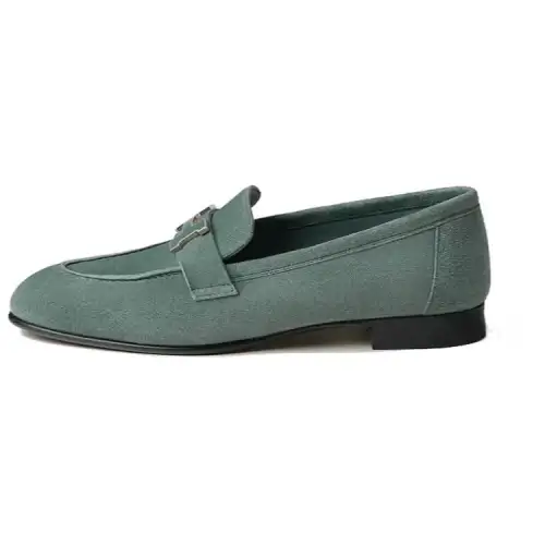 HERMES PARIS Suede Loafers Women's Cyan