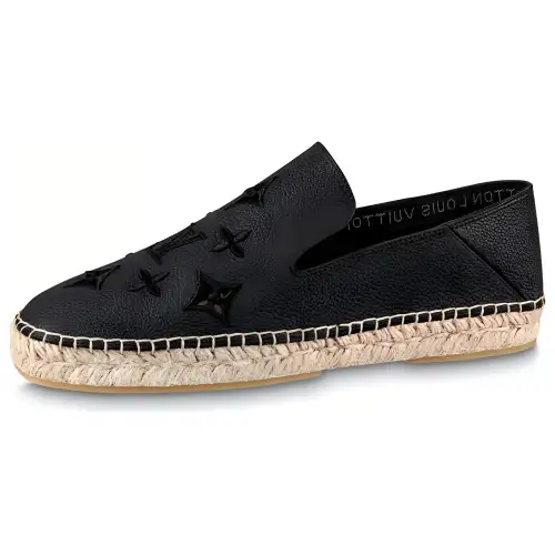 LOUIS VUITTON Leather Casual Espadrille Shoes Men's Black