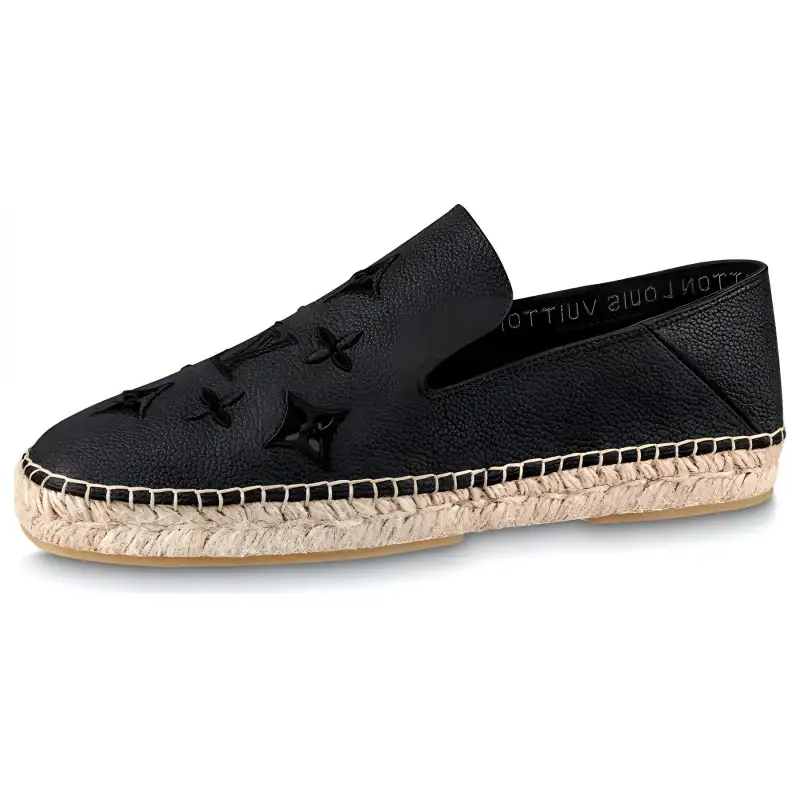 LOUIS VUITTON Leather Casual Espadrille Shoes Men's Black