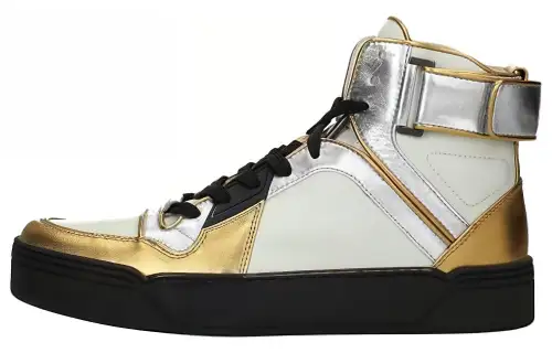 GUCCI Leather High top Stylish Skateboarding Shoes Women's White Gold