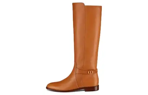 DIOR Leather Knee high Boots 1.5cm Women's Brown