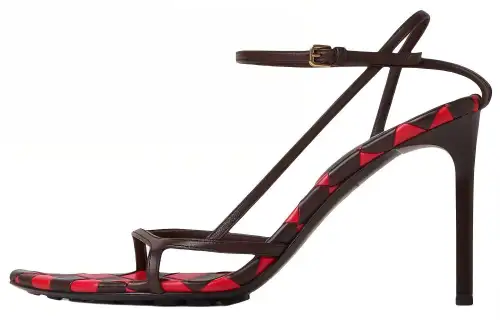 Bottega Veneta Leaf Leather One Strap Sandals 9cm Women's Black Red