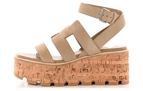 HERMES Havane Top Grain Cow Leather One Strap Sandals 5.5cm Women's Beige