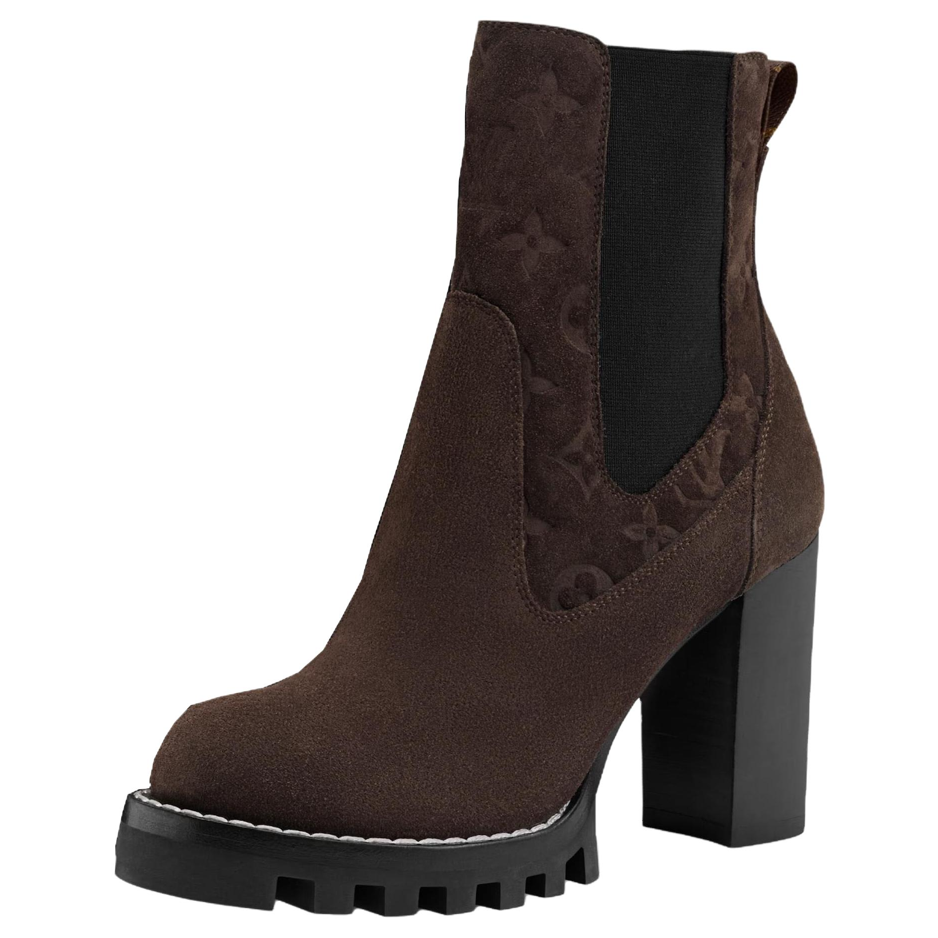 LOUIS VUITTON Star Trail Ankle Length Chelsea Boots 8cm Women's Brown