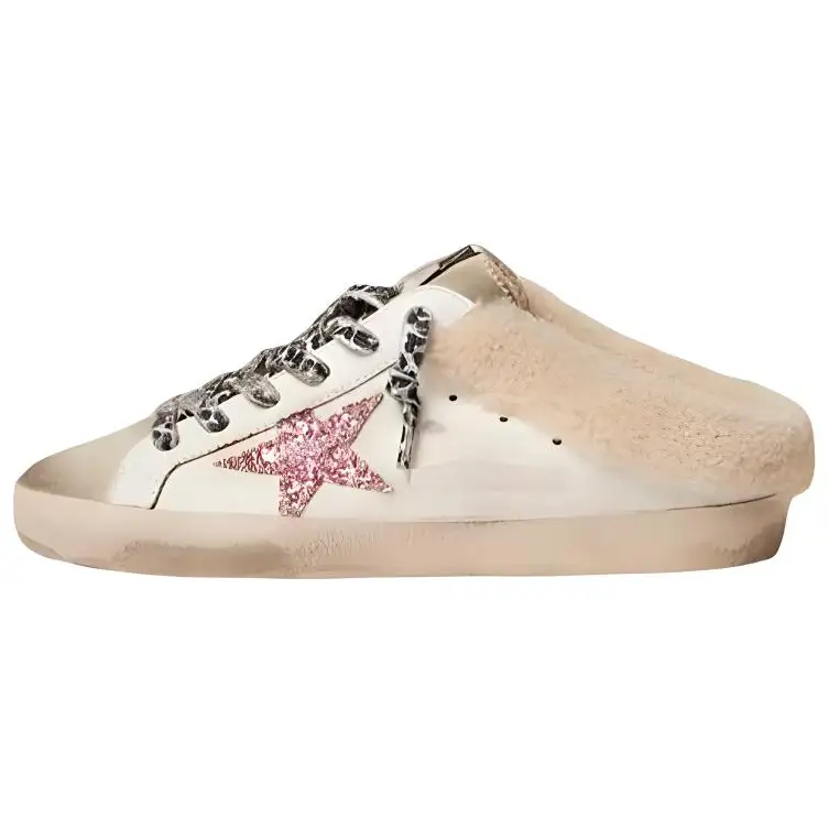 Golden Goose Super Star Sabot Pu Soft Leather Skateboard Shoes Women's White Distressed