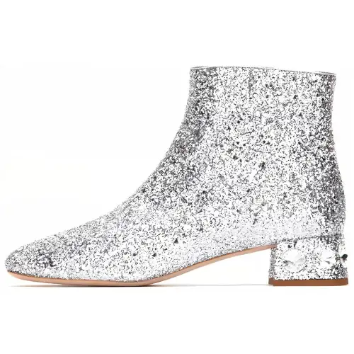 MIU MIU Sequined Leather Ankle Boots Women's Silver