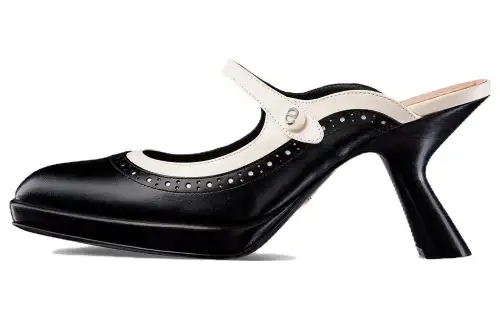 DIOR Cow Leather Chunky Heel High Heels 8cm Women's Black