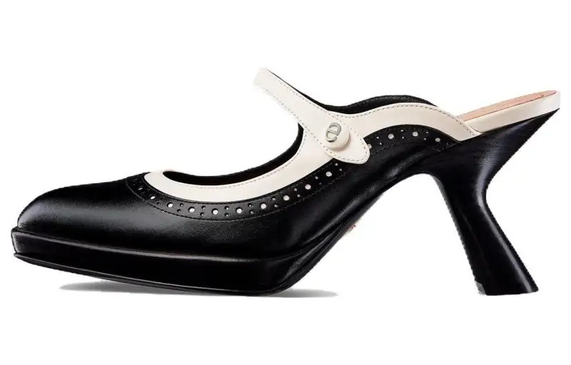 DIOR Cow Leather Chunky Heel High Heels 8cm Women's Black