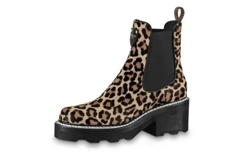 LOUIS VUITTON Calfskin Shaft Short Chelsea Boots Women's Leopard Brown