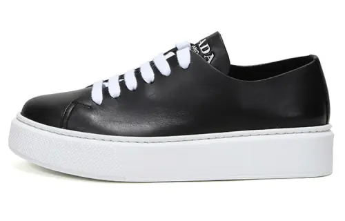 PRADA Cow Leather Skateboard Shoes Men's Black White