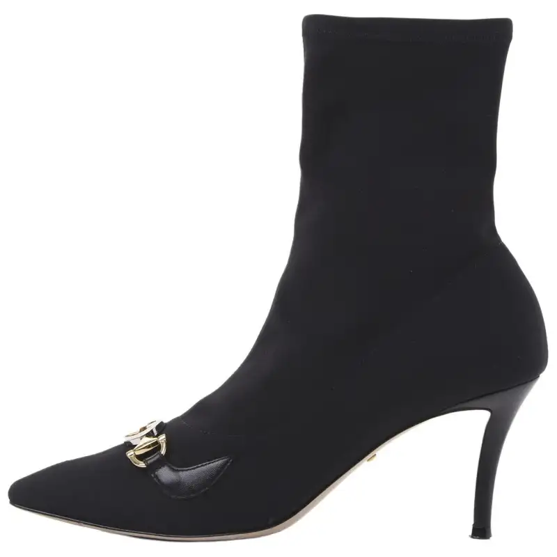 GUCCI Zumi Leather Fashion Ankle Boots 7.5cm Women's Black