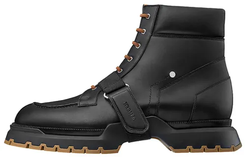 HERMES Bradley Top Grain Cow Leather Ankle Boots Men's Black