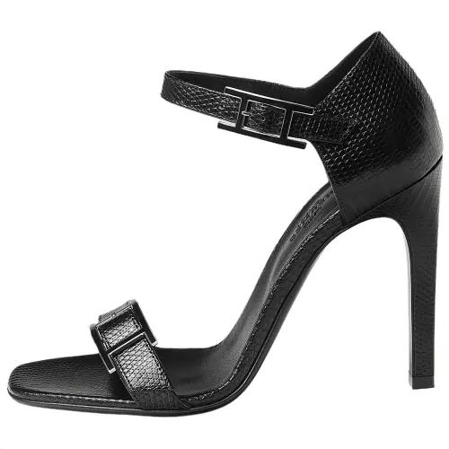 HERMES Judy Lizard Skin One Strap Sandals 10.4cm Women's Black