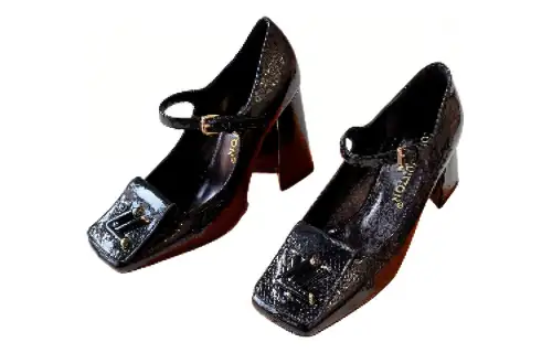 LOUIS VUITTON Shake Leather Chunky Heel High Heels Women's Black