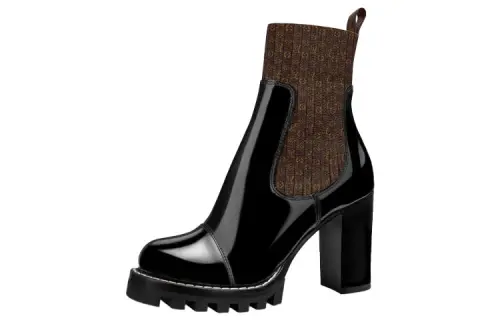 LOUIS VUITTON Star Trail Top Grain Cow Leather Ankle Boots 8.5cm Women's Black