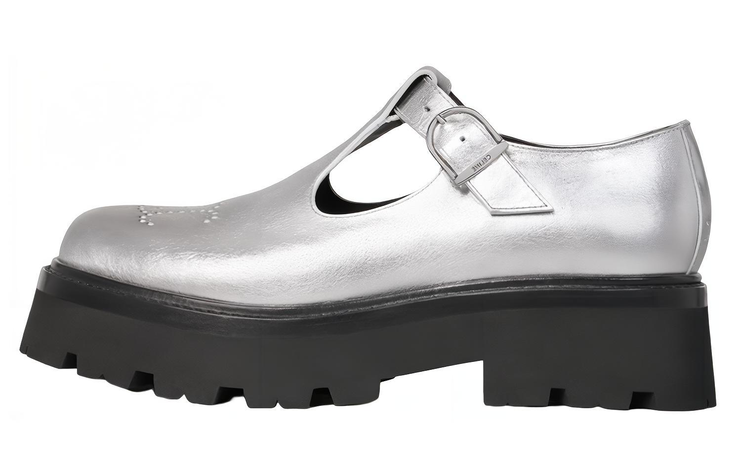 CELINE Bulky Leather Derby Shoes Women's Silver