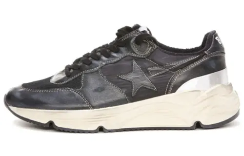 Golden Goose Running Sole Mesh, Leather Cushioning Low top Casual Shoes Men's Black Distressed