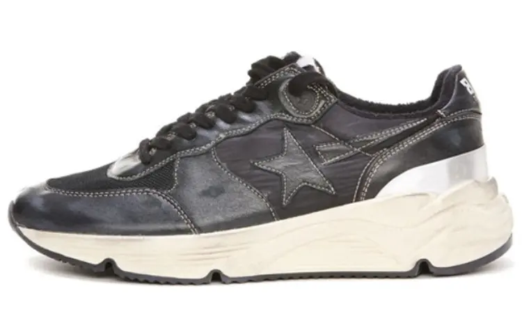 Golden Goose Running Sole Mesh, Leather Cushioning Low top Casual Shoes Men's Black Distressed