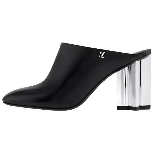 LOUIS VUITTON Silhouette Closed Toe Slippers 8cm Women's Black