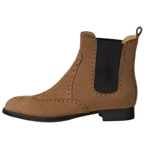 HERMES BRIGHTON Suede Short Chelsea Boots Women's Brown