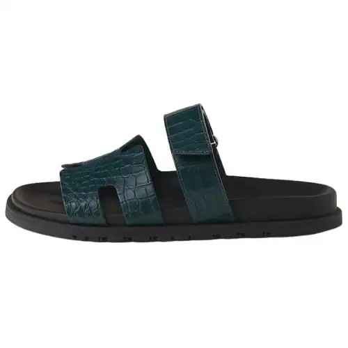 HERMES Chypre Slide Slippers Men's Blue Green
