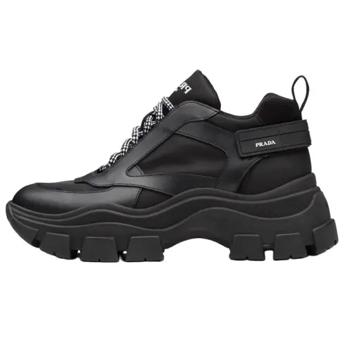PRADA Leather, Nylon Mid top Athletic Shoes Men's Black