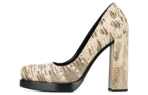 PRADA Leather Chunky Heel High Heels Women's Gray Yellow