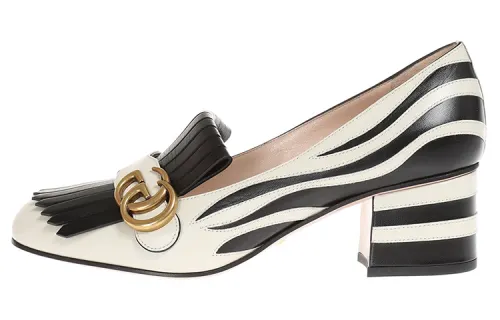 GUCCI Fashion Chunky Heel High Heels Women's Black White