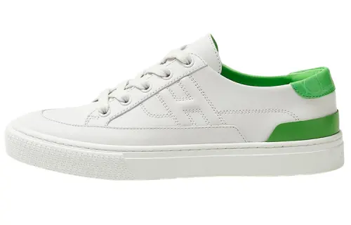 HERMES Deep Leather Stylish Skateboarding Shoes Women's White Green