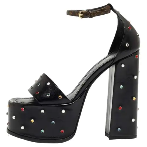 LOUIS VUITTON Fame Leather One Strap Sandals Women's Black