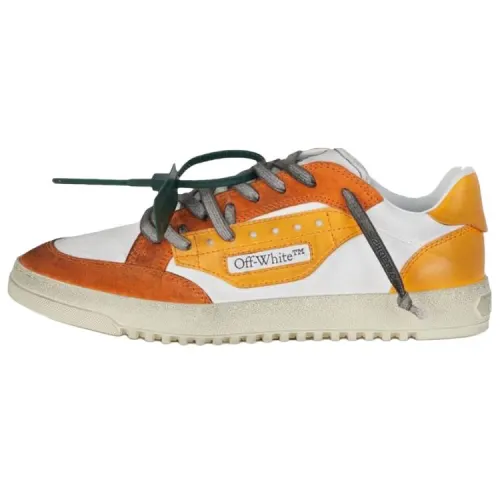 OFF WHITE Leather Lace Up Low top Stylish Skateboarding Shoes Men's Yellow Orange Distressed