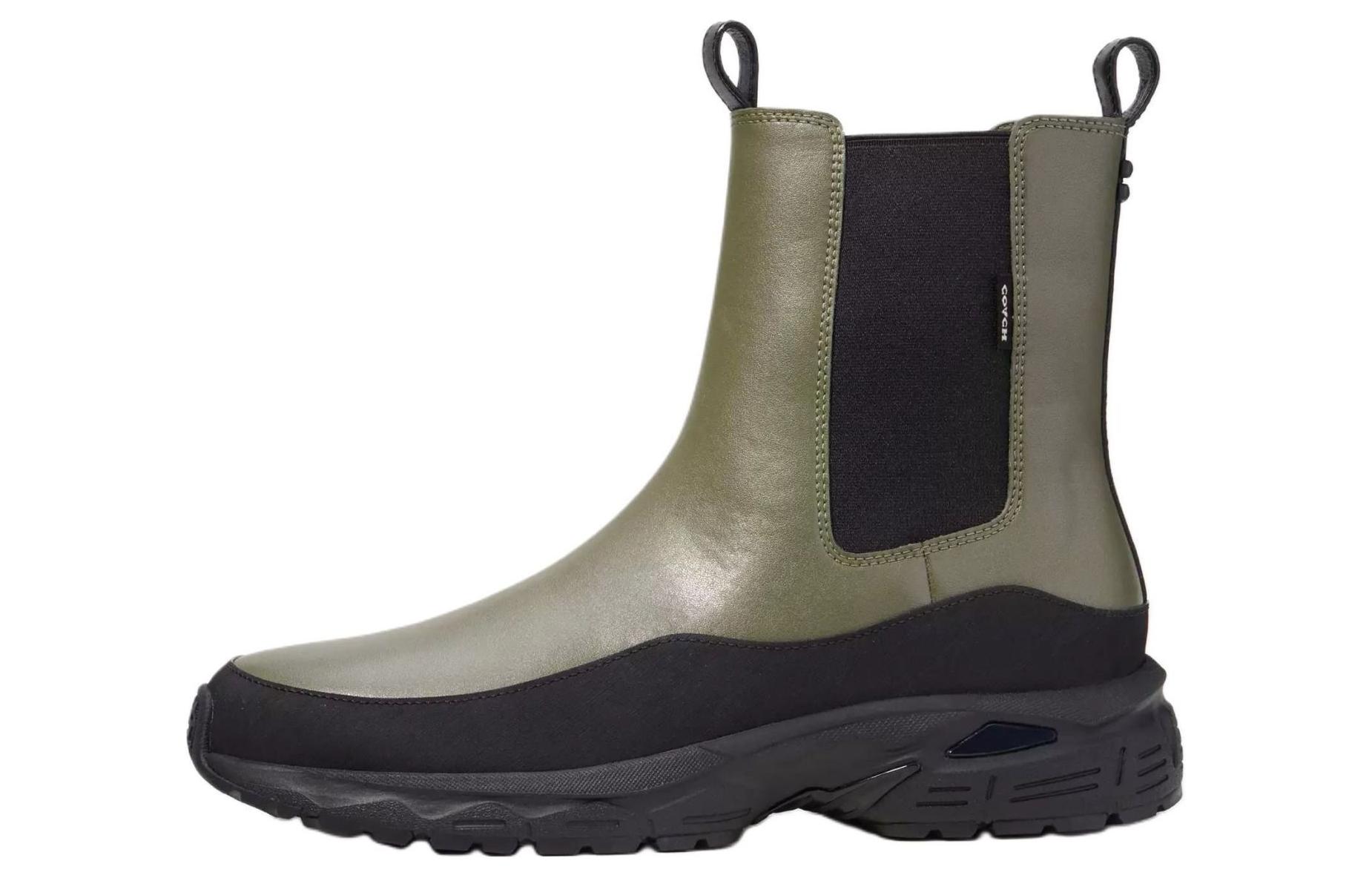 COACH Hybrid Leather Short Chelsea Boots Men's Green
