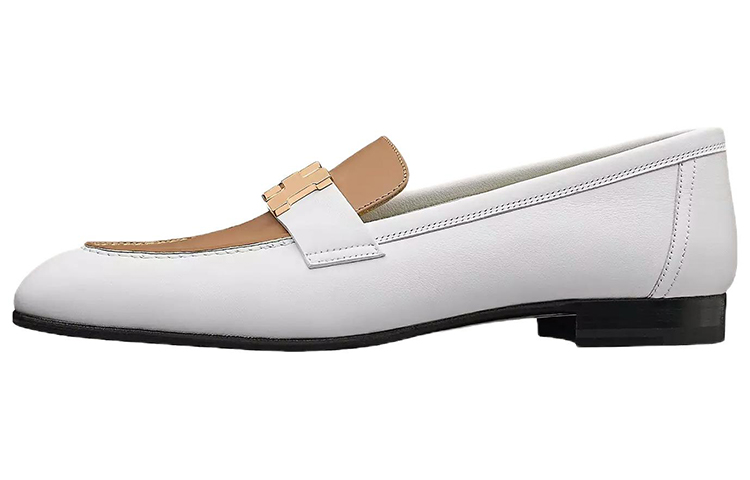 HERMES PARIS Cow Leather Loafers Women's White