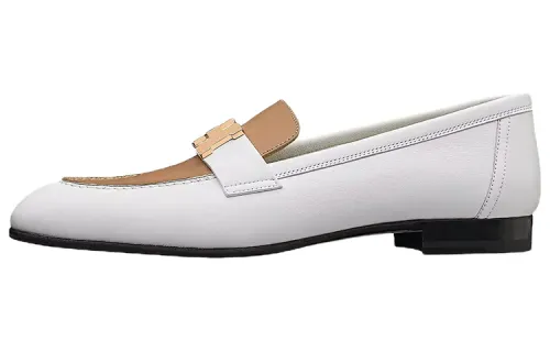 HERMES PARIS Cow Leather Loafers Women's White