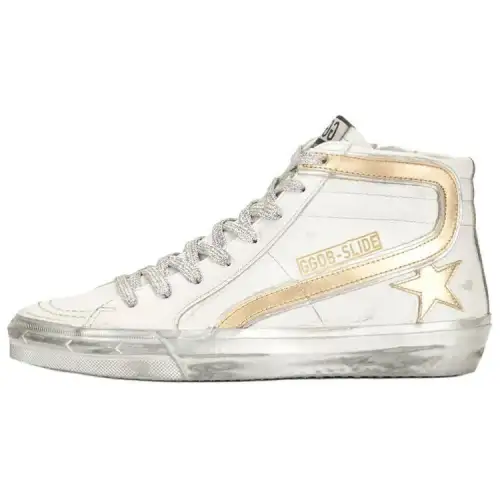 Golden Goose Slide Cow Leather High top Skateboard Shoes Women's White