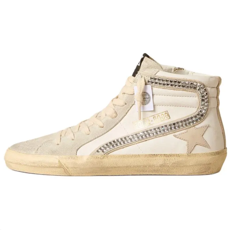 Golden Goose Slide Cow Leather High top Skateboard Shoes Women's Beige
