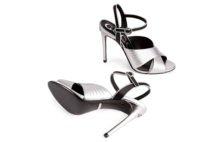 GUCCI Pu One Strap Sandals Women's Silver