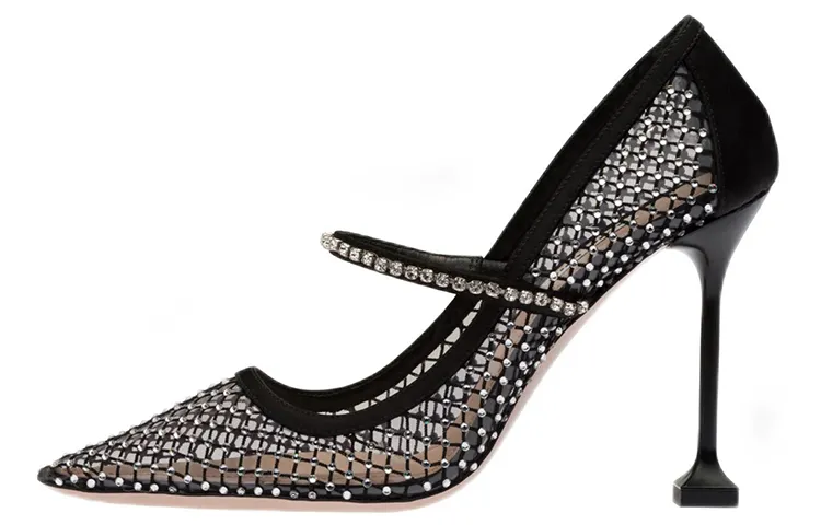MIU MIU Mesh, Textile Slim Heel High Heels 10.5cm Women's Black