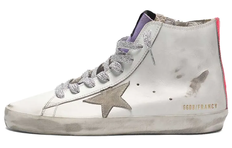 Golden Goose Francy Casual Shoes Women's White Pink Tail Distressed