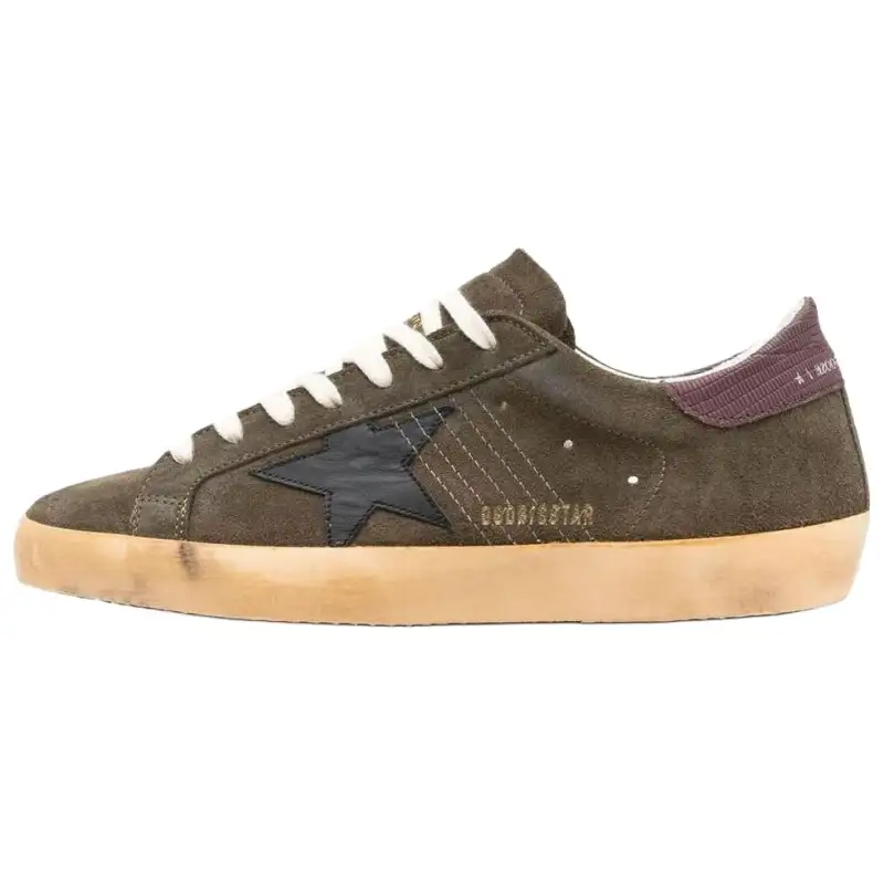 Golden Goose Super Star Leather Fashion Trend Low top Skateboard Shoes Men's Gray Green