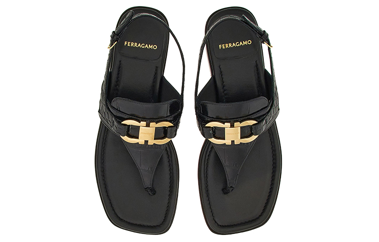 FERRAGAMO Gancini Cow Leather One Strap Sandals 1.5cm Women's Black
