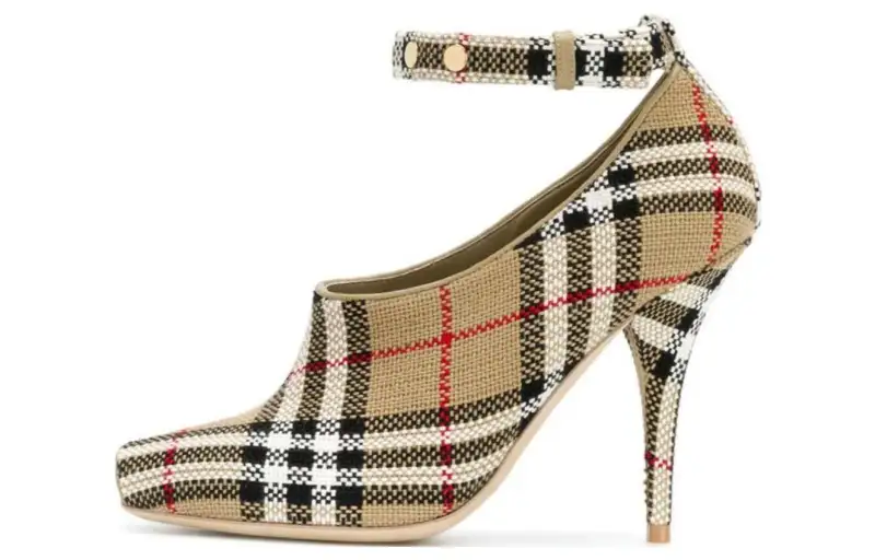 Burberry Cow Leather Cone Heel High Heels 10cm Women's Beige
