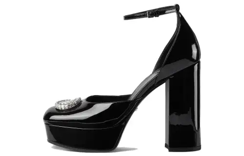 GUCCI Double G Patent Leather Chunky Heel High Heels 11cm Women's Black