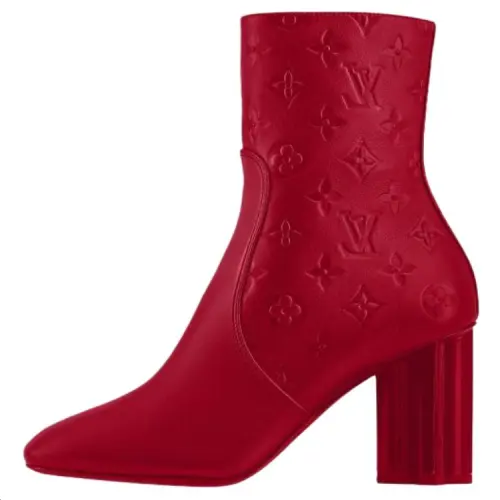 LOUIS VUITTON Silhouette Calfskin Ankle Boots 8cm Women's Red