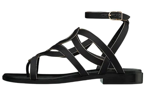 HERMES Carthage Leather Fashion Sandal Women's Black