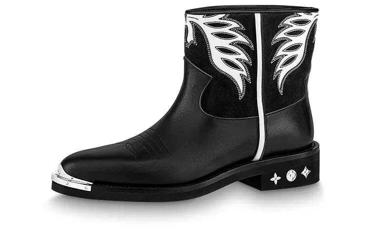 LOUIS VUITTON Canyon Fashion Ankle Boots Men's Black White