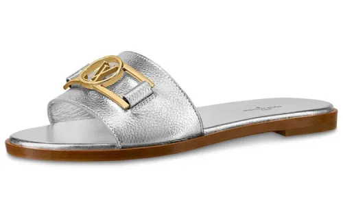 LOUIS VUITTON Lock It Metal Slide Slippers Women's Silver