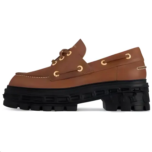 LOUIS VUITTON Record Cow Leather Loafers Women's Brown