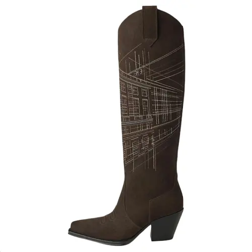 HERMES Justin Leather Knee high Boots 6.5cm Women's Umber